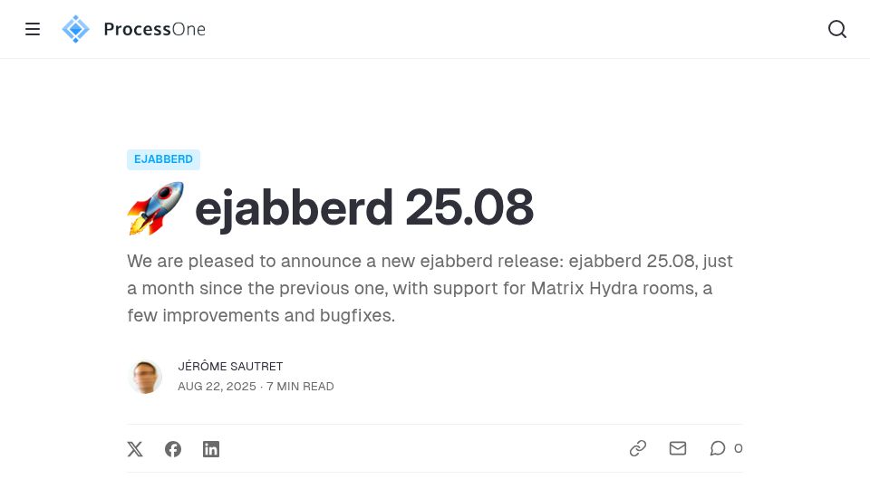 Screenshot of process-one.net: Ejabberd 25.08