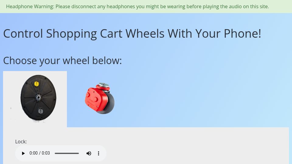 Screenshot of begaydocrime.com: Control shopping cart wheels with your phone (2021)