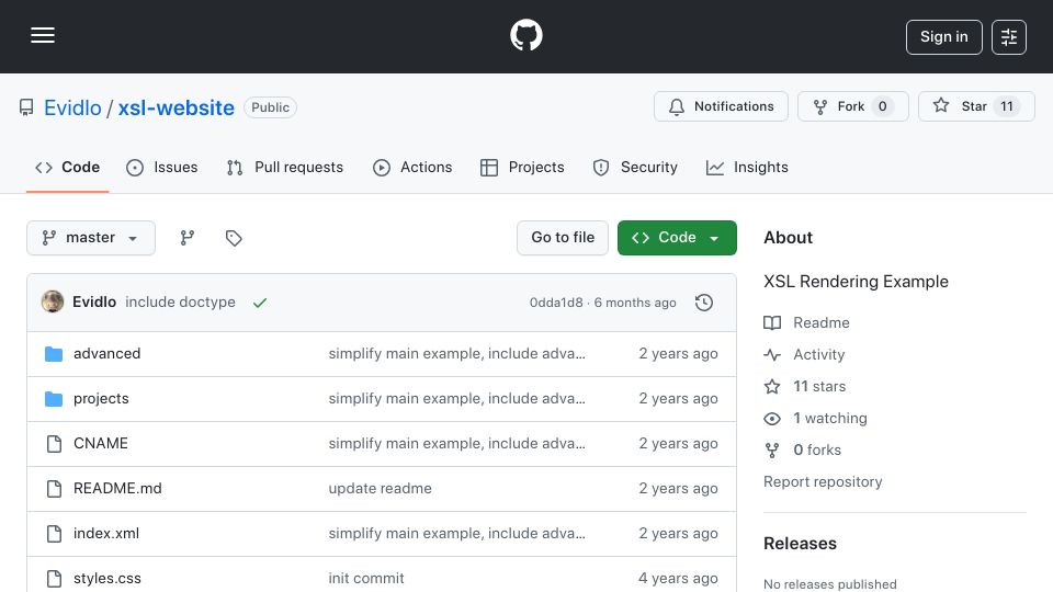 Screenshot of github.com: Show HN: JavaScript-free (X)HTML Includes