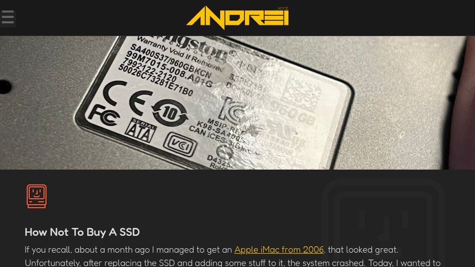 Screenshot of andrei.xyz: How Not to Buy a SSD
