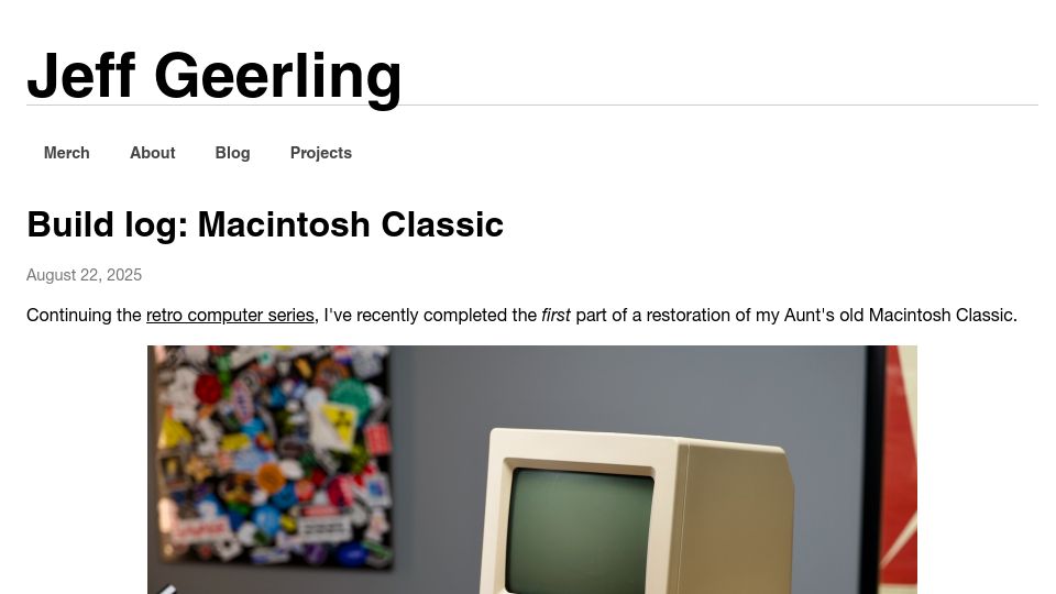 Screenshot of jeffgeerling.com: Build Log: Macintosh Classic