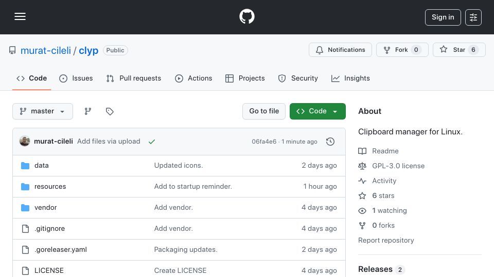 Screenshot of github.com: Show HN: Clyp – Clipboard Manager for Linux