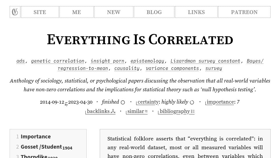 Screenshot of gwern.net: Everything is correlated (2014–23)