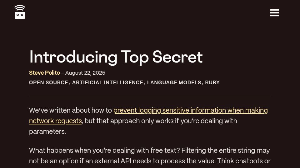 Screenshot of thoughtbot.com: Top Secret: Automatically filter sensitive information