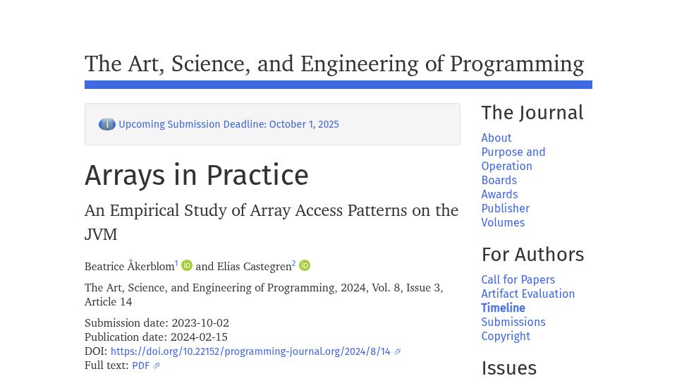 Screenshot of programming-journal.org: Arrays in Practice (2024)