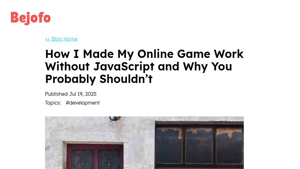 Screenshot of bejofo.com: Converting an online game to work without any JavaScript