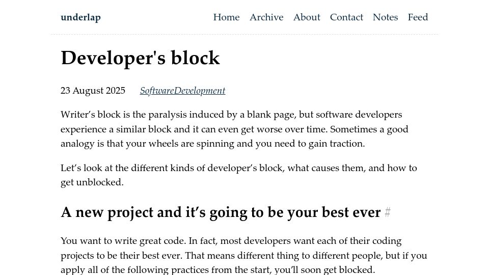 Screenshot of underlap.org: Developer's block