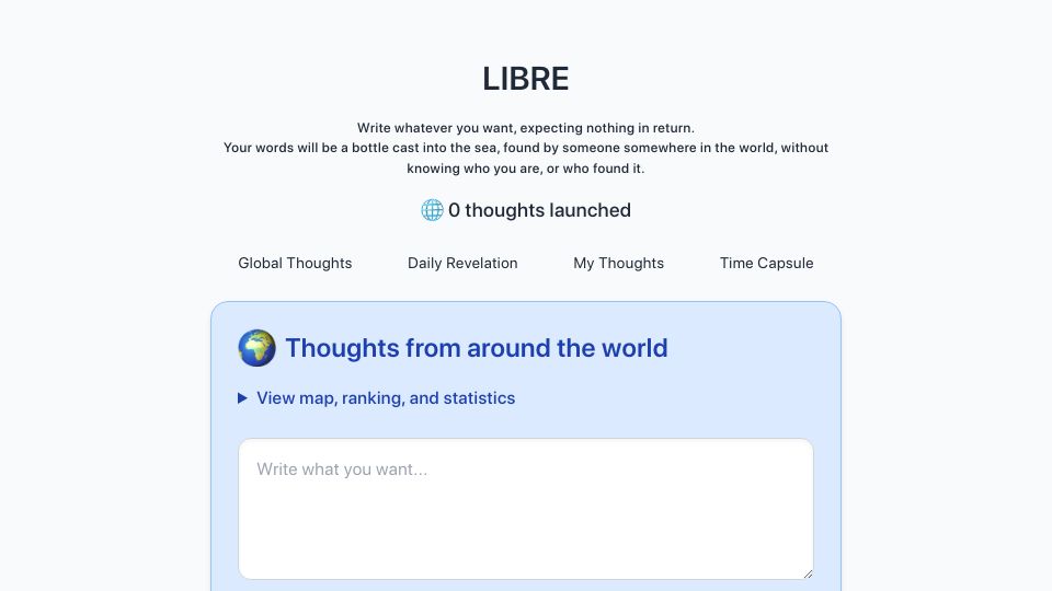 Screenshot of libreantisocial.com: Libre – An anonymous social experiment without likes, followers, or ads