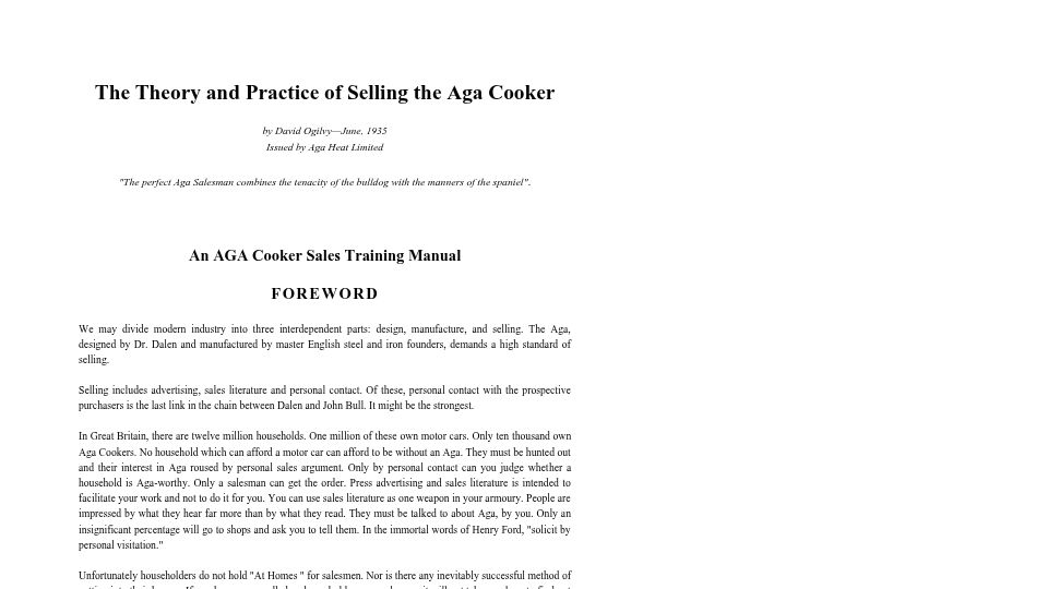 Screenshot of comeadwithus.wordpress.com: The theory and practice of selling the Aga cooker (1935) [pdf]