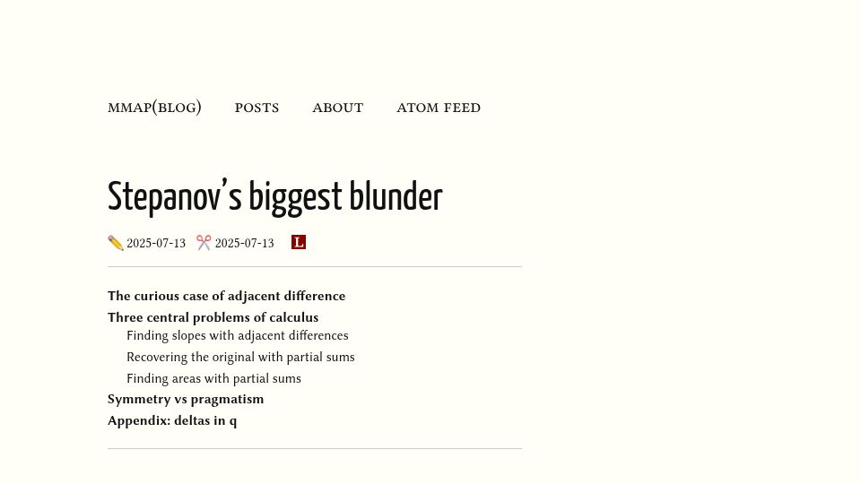 Screenshot of mmapped.blog: Stepanov's biggest blunder? The curious case of adjacent difference