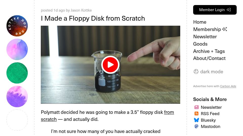 Screenshot of kottke.org: I made a floppy disk from scratch