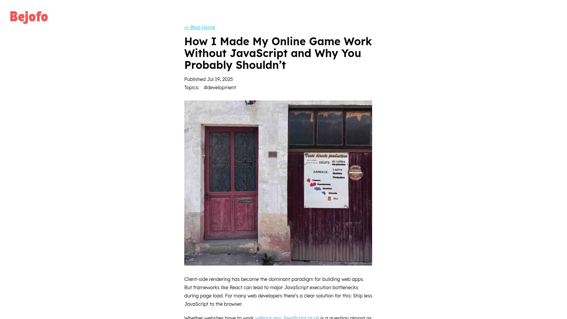Screenshot of bejofo.com: Converting an online game to work without any JavaScript