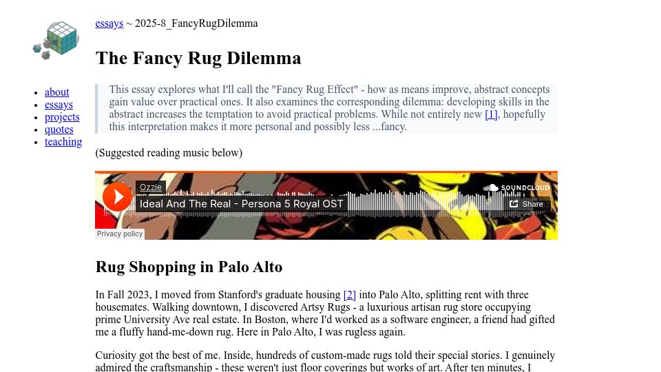 Screenshot of epan.land: The Fancy Rug Dilemma