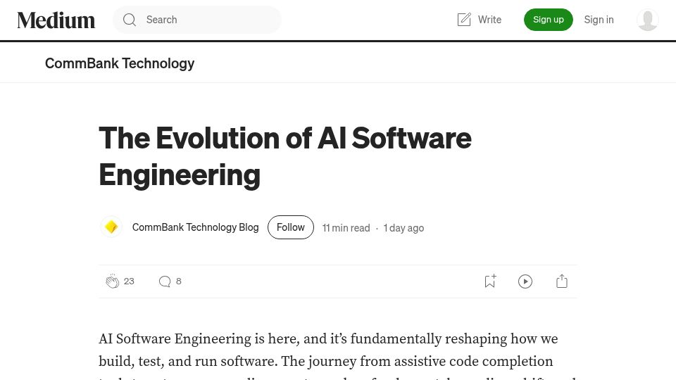 Screenshot of medium.com: The Evolution of AI Software Engineering