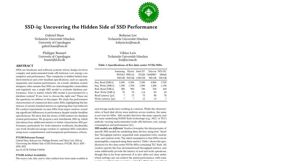 Screenshot of vldb.org: SSD-IQ: Uncovering the Hidden Side of SSD Performance [pdf]
