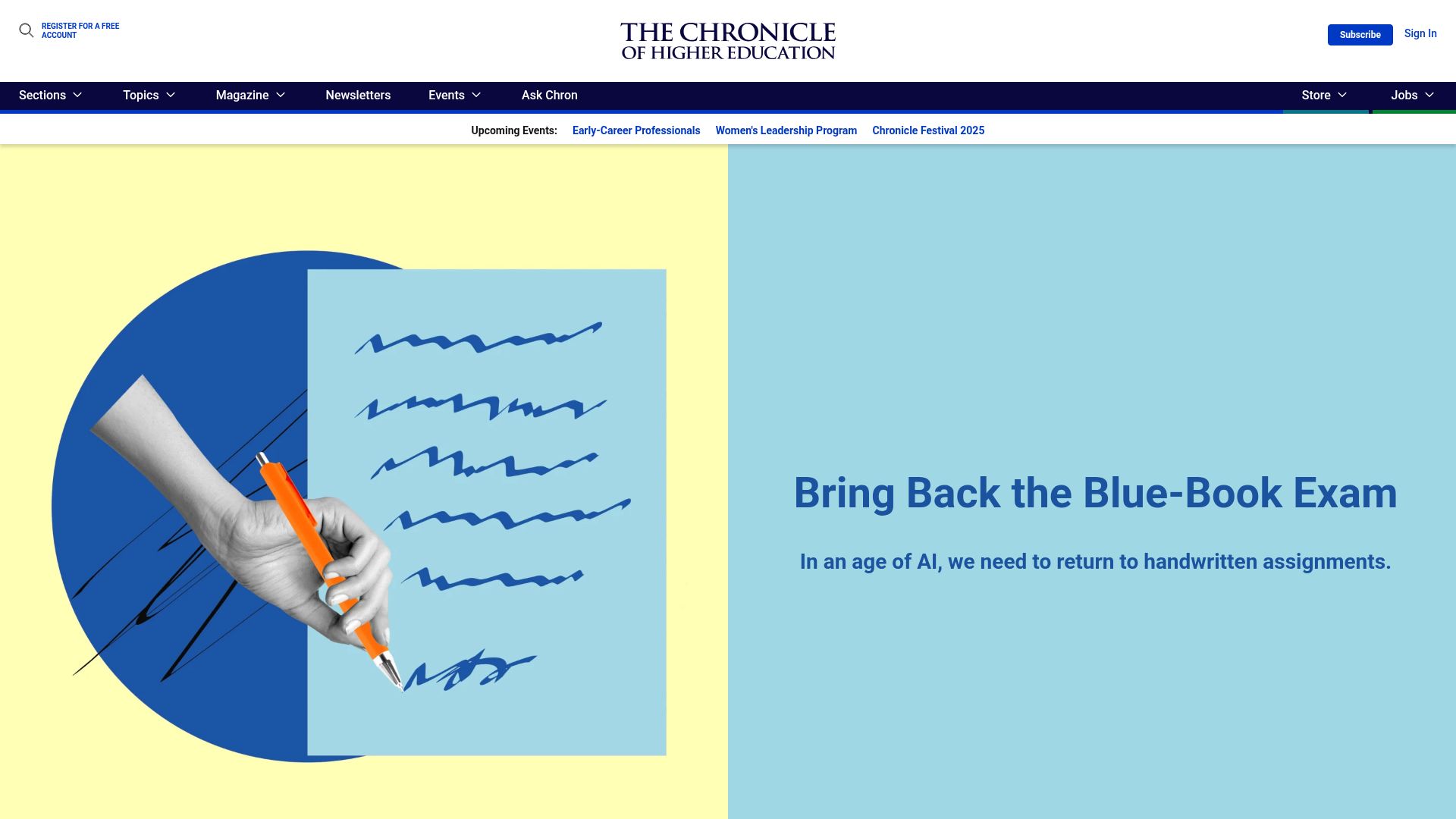 Screenshot of chronicle.com: Bring Back the Blue-Book Exam