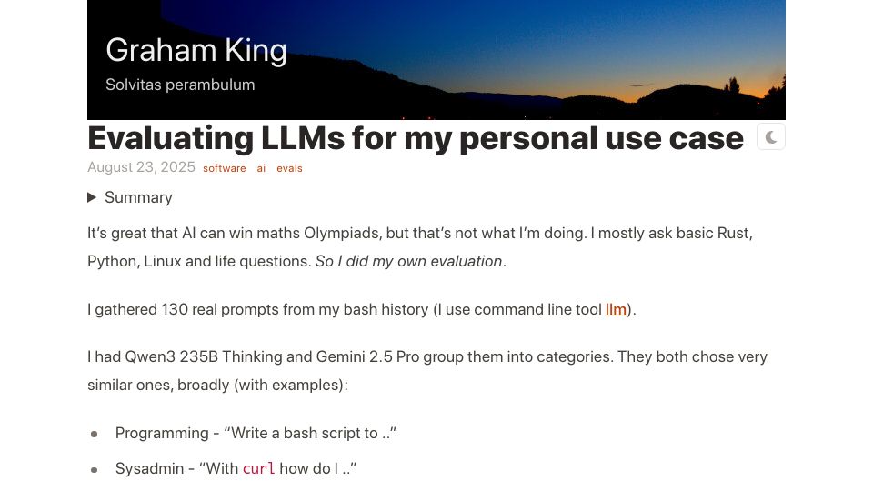 Screenshot of darkcoding.net: Evaluating LLMs for my personal use case