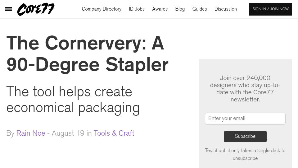 Screenshot of core77.com: The Cornervery: A 90-Degree Stapler