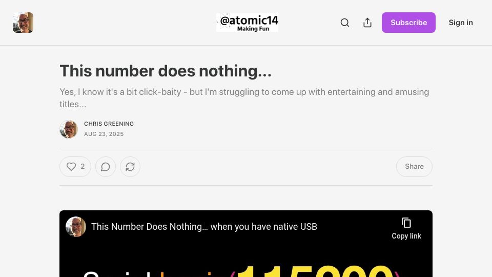 Screenshot of atomic14.substack.com: Setting serial baud rate on ESP-IDF does nothing