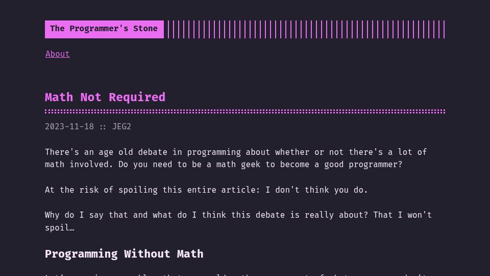 Screenshot of programmersstone.blog: Math Not Required (2023)