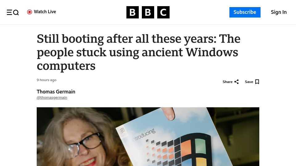Screenshot of bbc.com: People stuck using ancient Windows computers