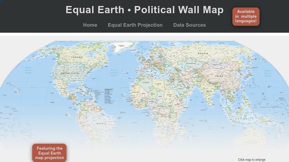 Screenshot of equal-earth.com: Equal Earth – Political Wall Map (2018)
