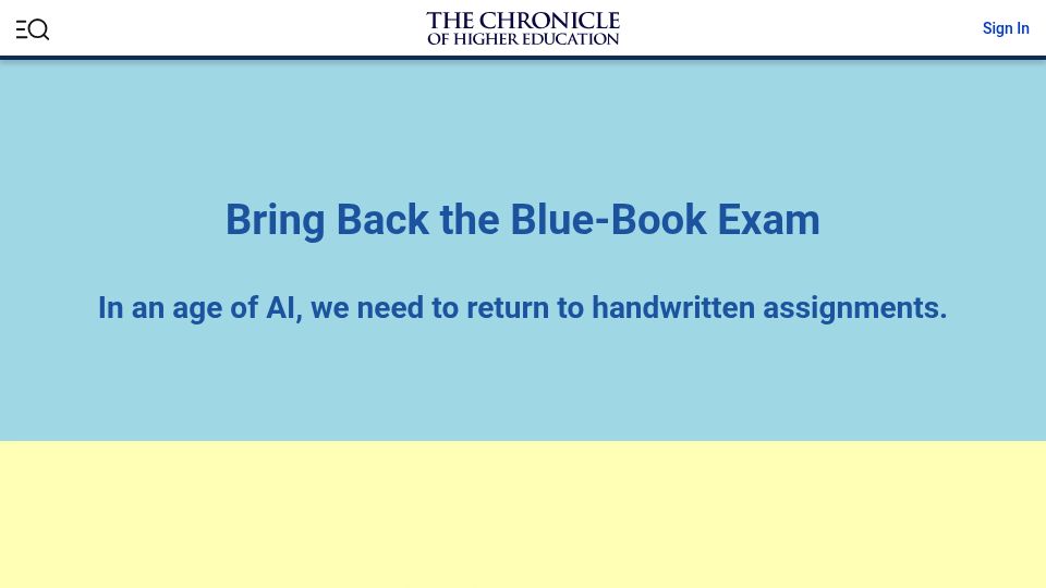 Screenshot of chronicle.com: Bring Back the Blue-Book Exam