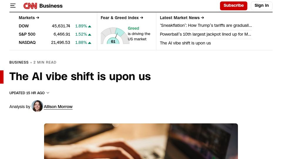 Screenshot of cnn.com: The AI vibe shift is upon us
