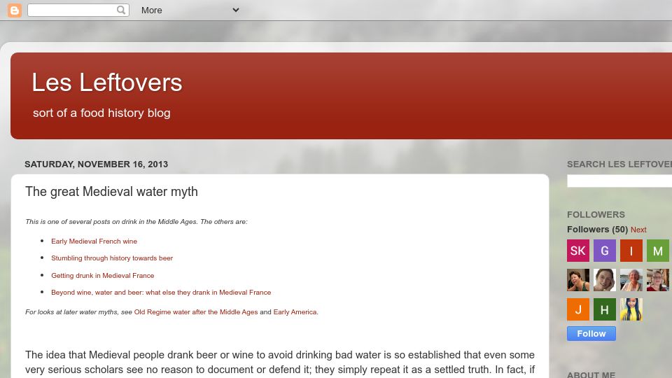 Screenshot of leslefts.blogspot.com: The great medieval water myth (2013)