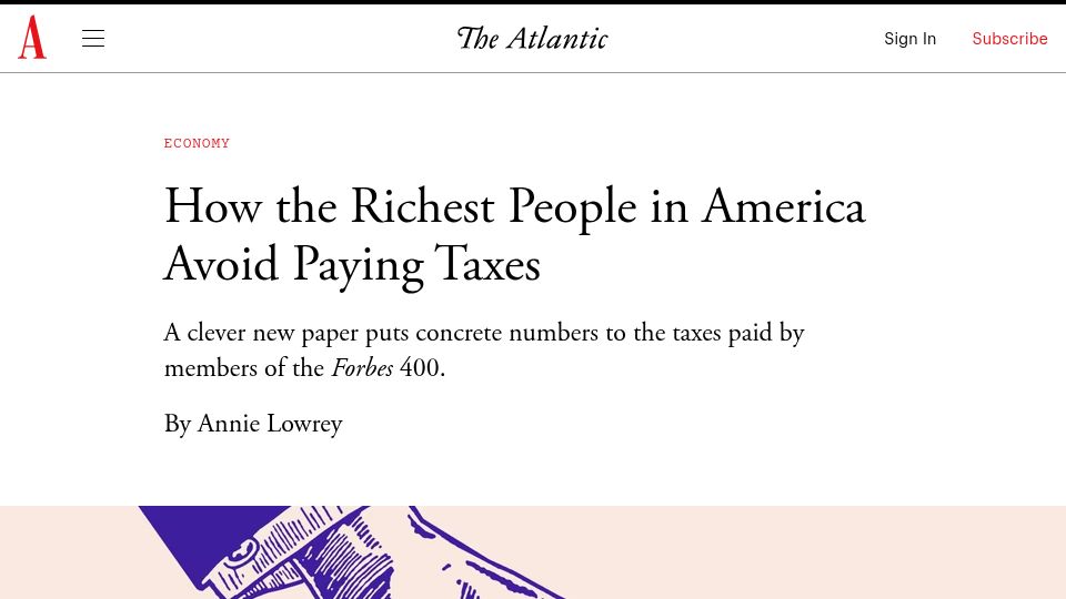 Screenshot of theatlantic.com: How the Richest People in America Avoid Paying Taxes