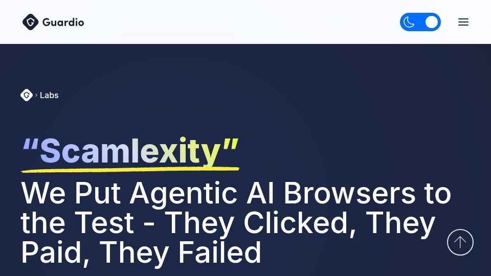 Screenshot of guard.io: Scamlexity: When agentic AI browsers get scammed