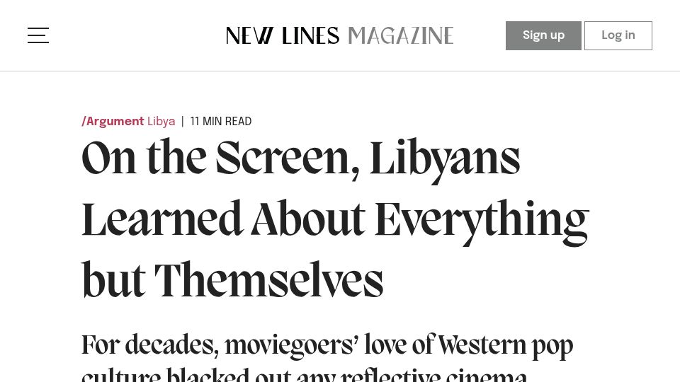 Screenshot of newlinesmag.com: On the screen, Libyans learned about everything but themselves (2021)