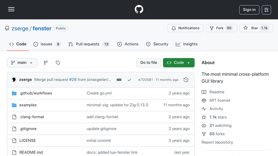 Screenshot of github.com: Fenster: Most minimal cross-platform GUI library