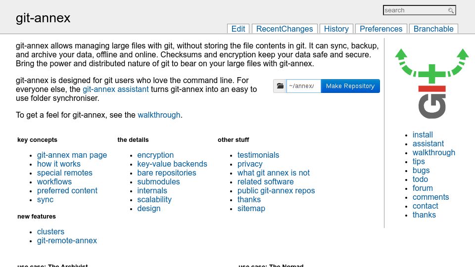 Screenshot of git-annex.branchable.com: Git-Annex