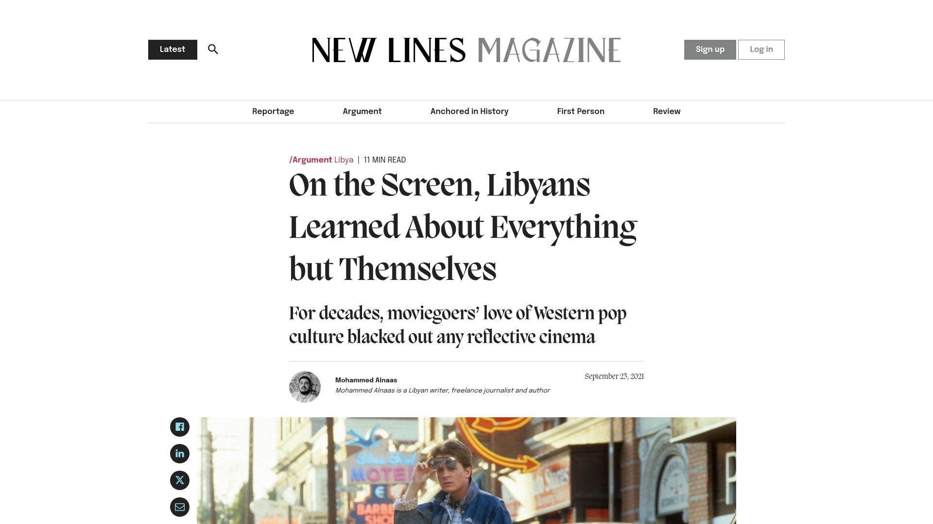 Screenshot of newlinesmag.com: On the screen, Libyans learned about everything but themselves (2021)