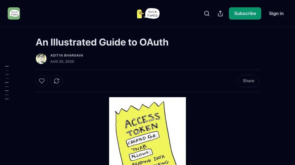 Screenshot of ducktyped.org: An illustrated guide to OAuth