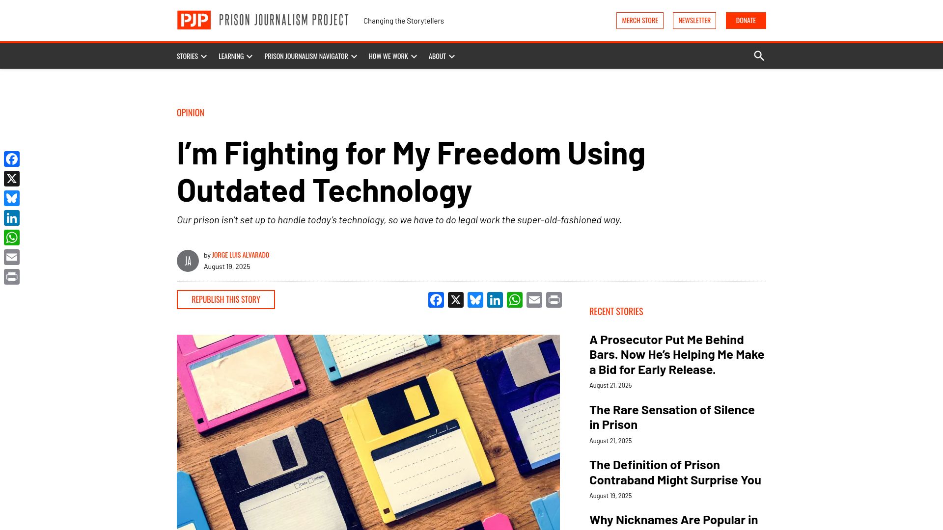 Screenshot of prisonjournalismproject.org: Prison isn’t set up for today’s tech so we have to do legal work the old way
