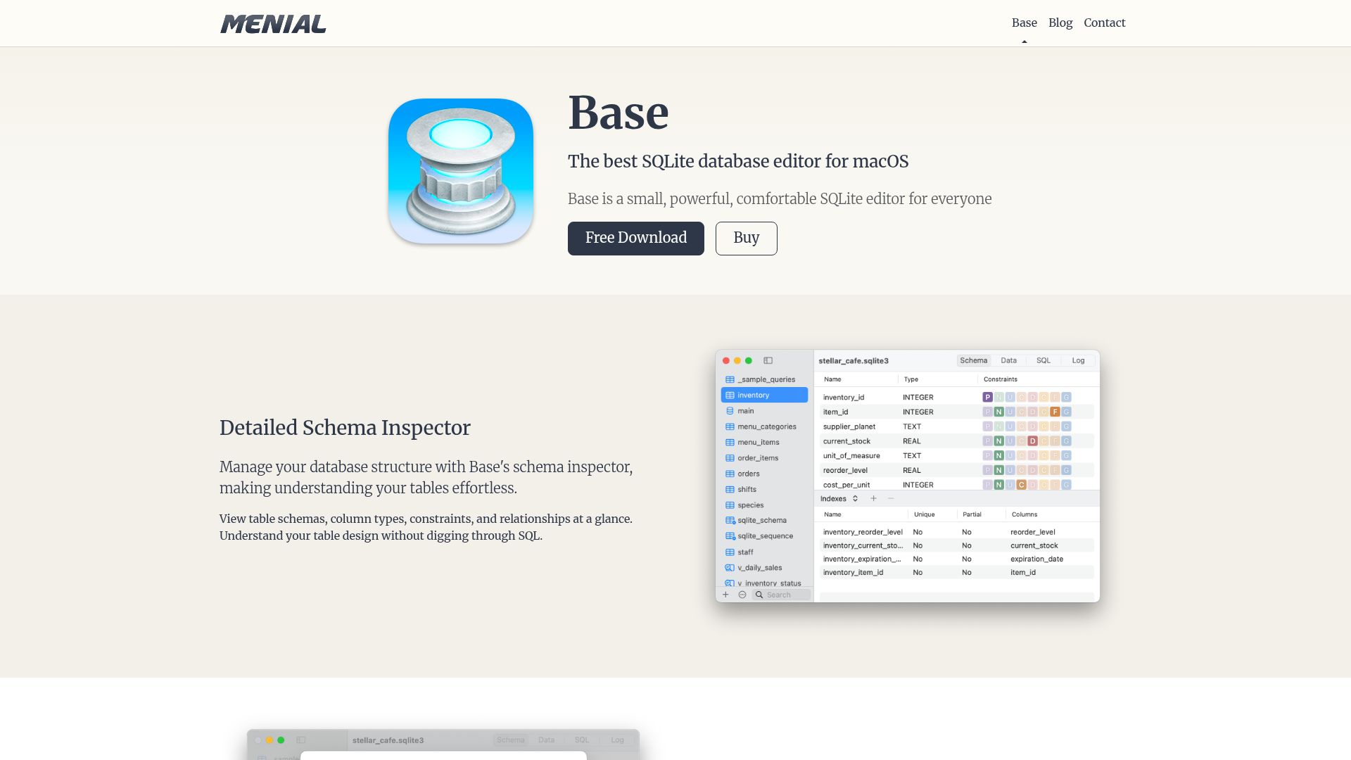 Screenshot of menial.co.uk: Show HN: Base, an SQLite database editor for macOS