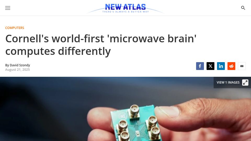 Screenshot of newatlas.com: Cornell's world-first 'microwave brain' computes differently