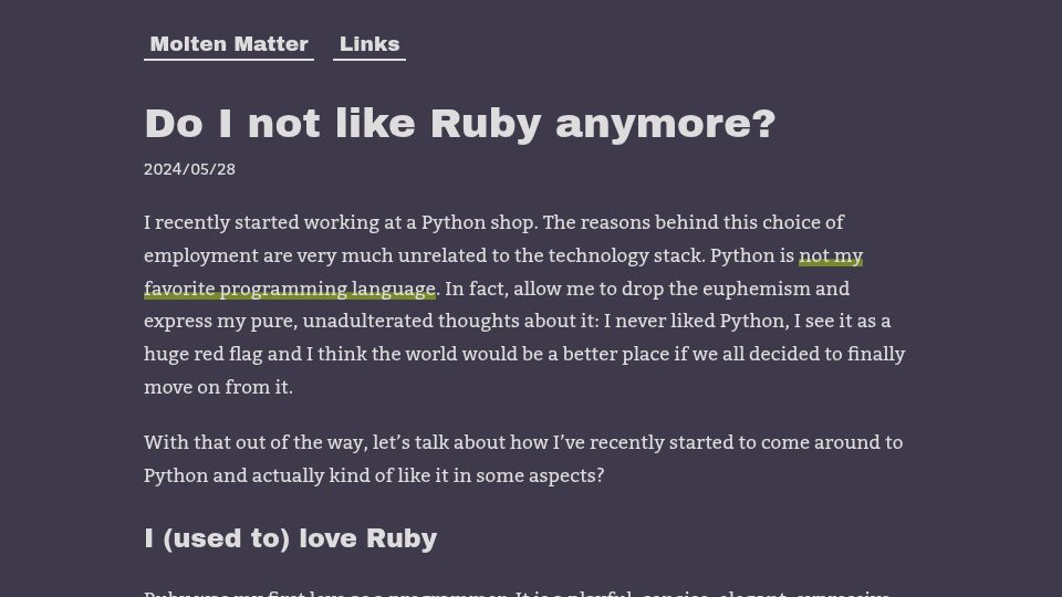 Screenshot of sgt.hootr.club: Do I not like Ruby anymore? (2024)