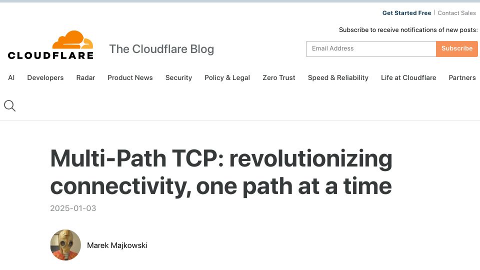 Screenshot of blog.cloudflare.com: Multi-Path TCP: revolutionizing connectivity, one path at a time