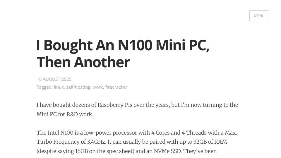 Screenshot of blog.alexellis.io: I Bought an N100 Mini PC, Then Another
