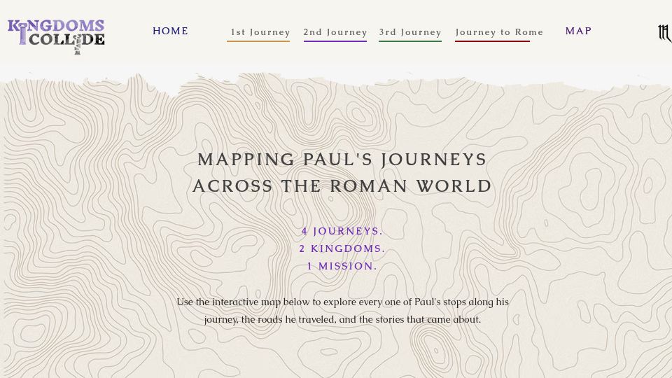 Screenshot of intofarlands.com: Interactive map of Paul's first century travels in Roman world