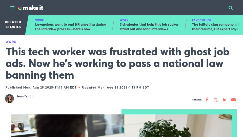 Screenshot of cnbc.com: Proposal to Ban Ghost Jobs