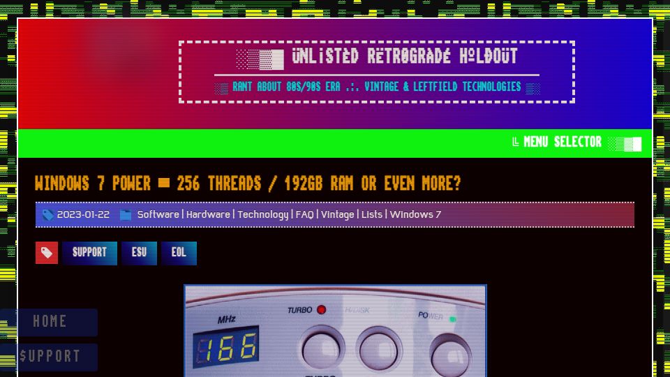 Screenshot of trackerninja.codeberg.page: Windows 7 x64 Extended Support Page