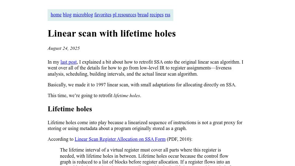 Screenshot of bernsteinbear.com: Linear Scan with Lifetime Holes