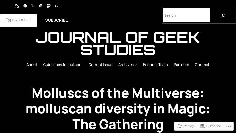 Screenshot of jgeekstudies.org: Molluscs of the Multiverse: molluscan diversity in Magic: The Gathering