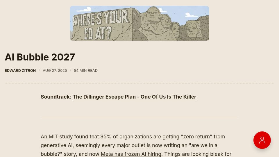 Screenshot of wheresyoured.at: AI Bubble 2027