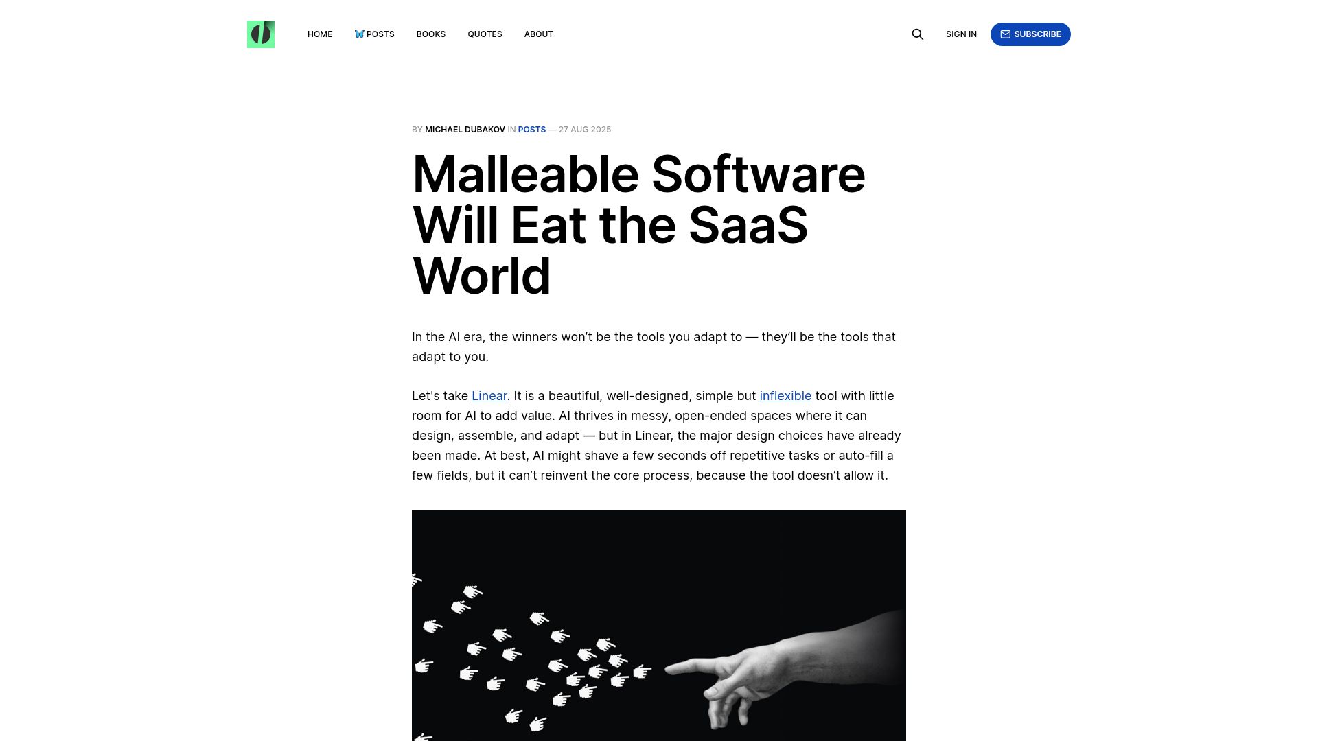 Screenshot of mdubakov.me: Malleable Software