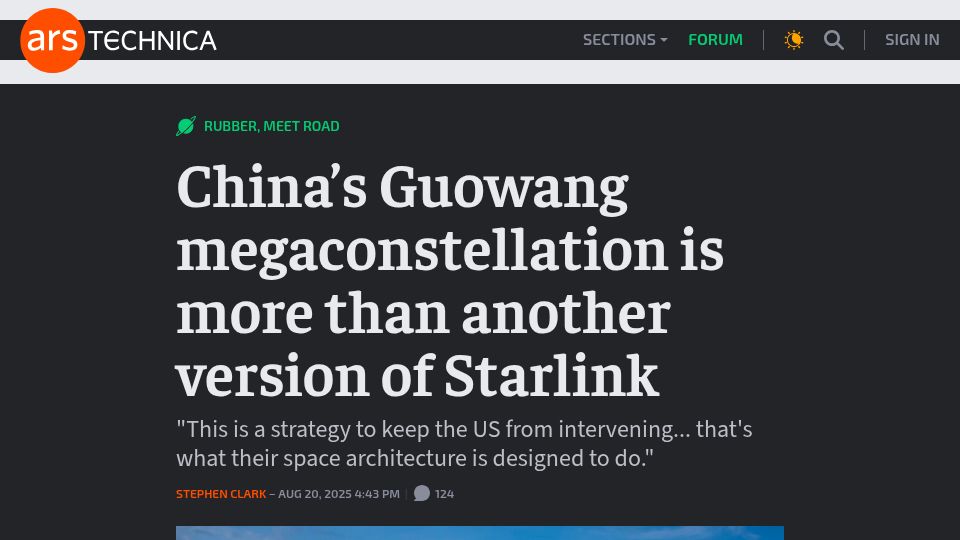 Screenshot of arstechnica.com: China's Guowang megaconstellation is more than another version of Starlink